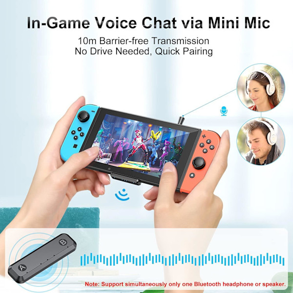 Bluetooth -sovitin, yhteensopiva Nintendo Switch / OLED / Lite, BT 5.0 kanssa. Black