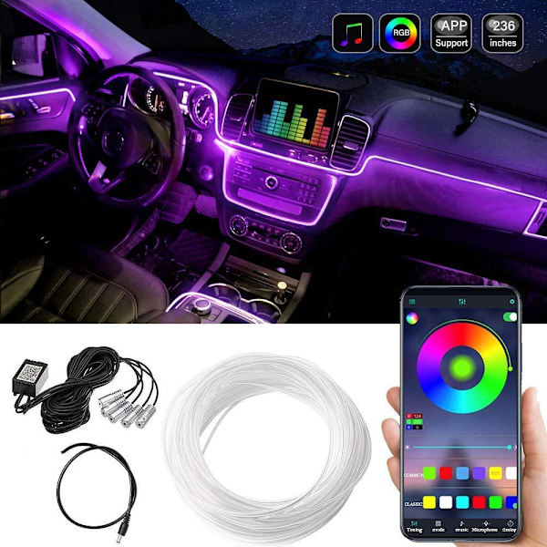 LED-optiikkanauhavalaistus auton sisätiloihin 16 miljoonan värin sovellus. White one size
