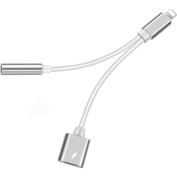 Silver Lightning-adapter, lading og 3,5 mm samtidig Y-kabel White one size