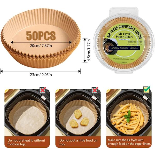 50 stk. 20x4,5 cm Air Fryer Bagepapir Ark Former runde Engangspapir Brown one size
