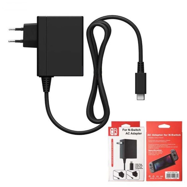 EU AC adapter till Nintendo Switch / lite / OLED dockningsstation Svart