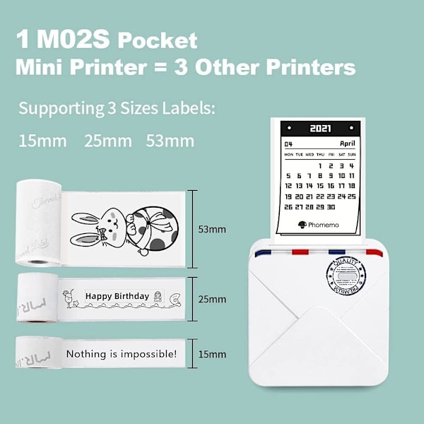 Phomemo M02S Termo valokuvatulostin 300 dpi, 7 rullaa White