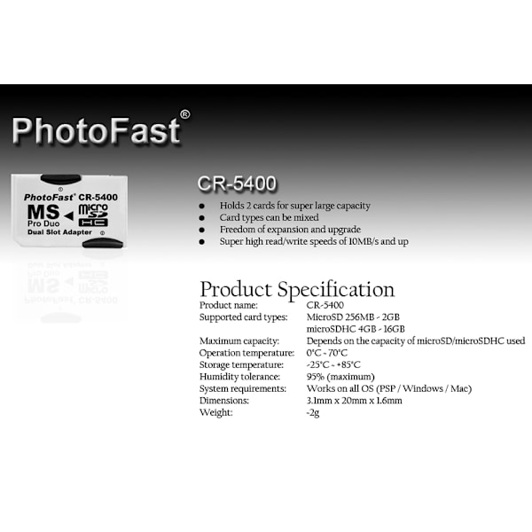 2x MicroSD - Memory Stick PRO Dual -sovitin White