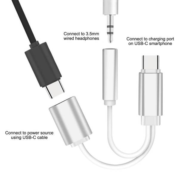 USB C - 1x usb C naaras ja 1x3,5 mm AUX Silver