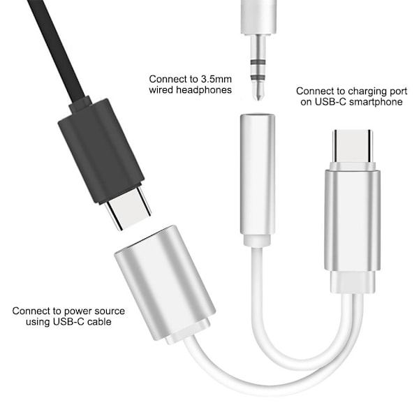 USB C til 1x usb C kvinnelig og 1x3.5mm AUX Silver