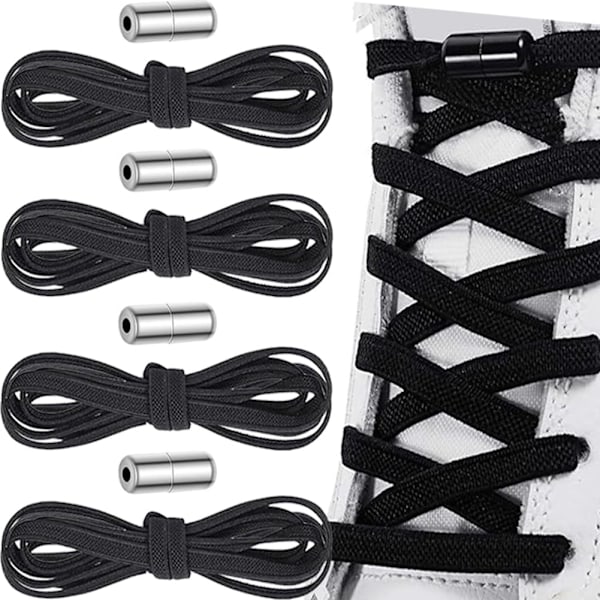 2 par sorte slips-fri elastiske snørebånd Black one size