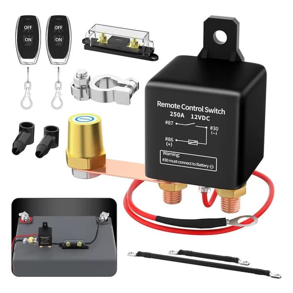 Trådløs fjernkontrollert batterifrakoblingsbryter 250A Black
