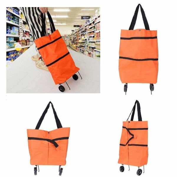 Smart sammenleggbar handlebag på hjul oransje hvit Orange one size