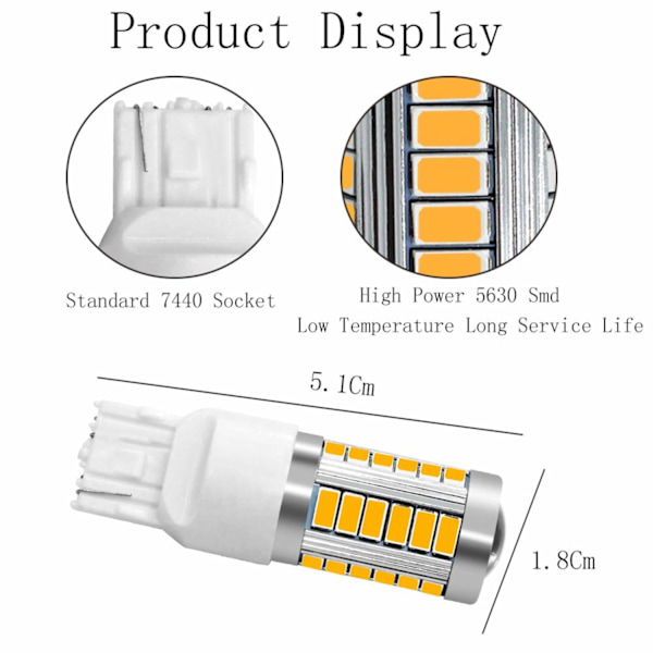 2x Gul 7440 W21W T20 33st smd 5730 Yellow one size