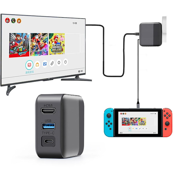 MultiHub Kompatibel med Nintendo Switch 3 i 1 dokkingsett EU-versjon Black