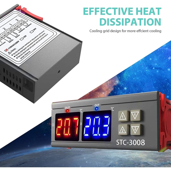 STC-3008 220V Temperaturregulator, PID-regulator Black
