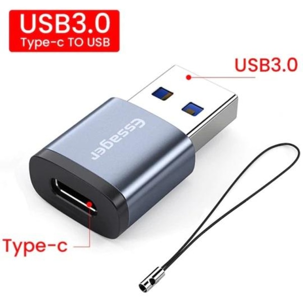 USB-uros-USB-C-naaras nopea tiedonsiirto, USB A-USB C Grey one size