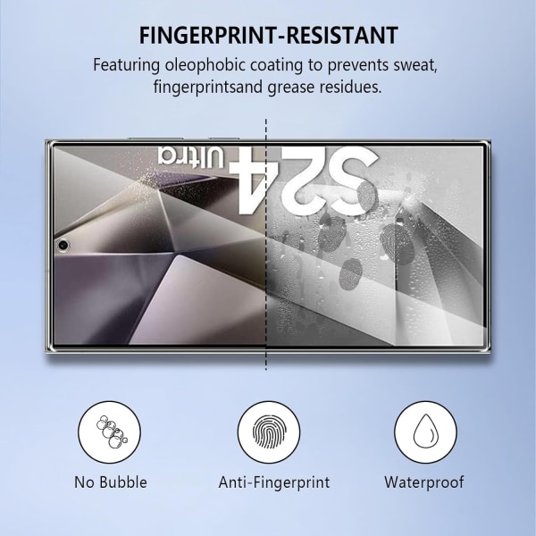 3X Herdet glassdeksel Samsung S24 Ultra Full Fit, fingeravtrykk Transparent one size