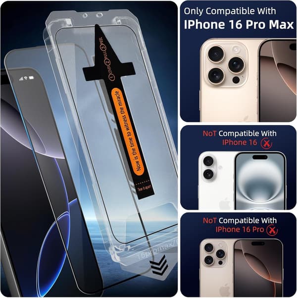 2-Pack Skærmbeskyttelse kompatibel med iPhone 16 Pro Max – Ramme Transparent one size