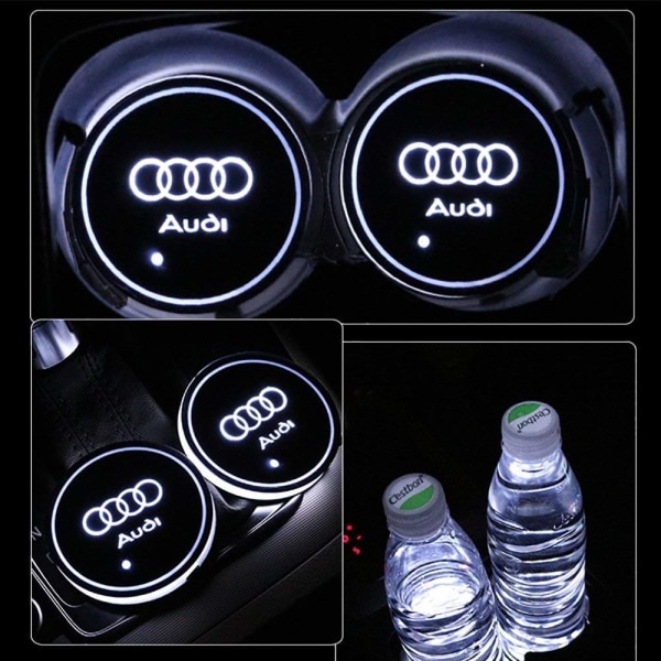 2X  Med Audi logo Led bottenplatta till mugghållare Silver one size