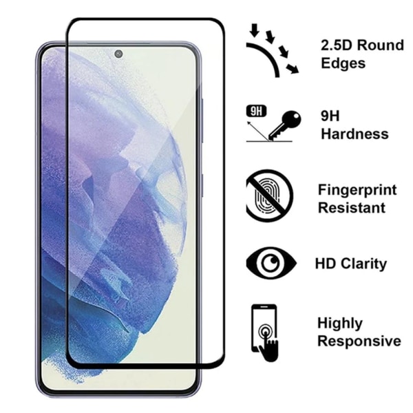 3x Hærdet glascover Samsung S21 FE Fuld pasform, fingeraftryk Transparent one size