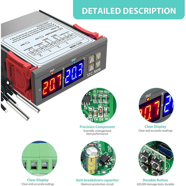 STC-3008 220V Lämpötilasäädin, PID-säädin Black