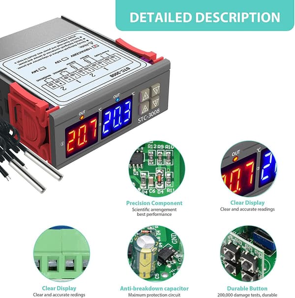 STC-3008 220V Temperaturregulator, PID-regulator Svart