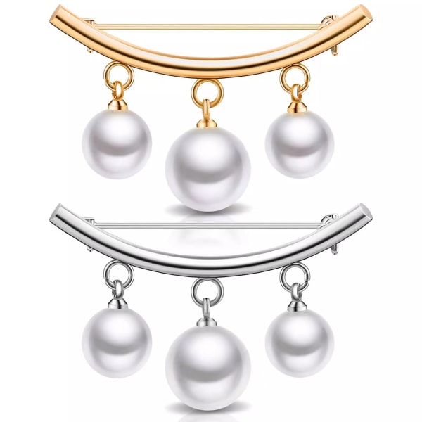 2 stk. Kunstige perle brosjenåler Anti-eksponering (gull+sølv)