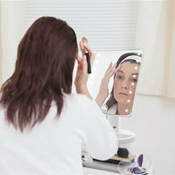 Roterende Sminkespeil, LED-belysning, Sminkespeil, Sminkespeil for Hjem og Reise, Sminkespeil for Sminke Barbering, Hvit White