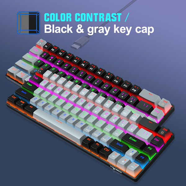 V800 68 Näppäimen RGB Langallinen Mekaniikka Peliklaviatura Irrotettavalla Type-C-Kaapelilla ja ABS-Näppäimillä