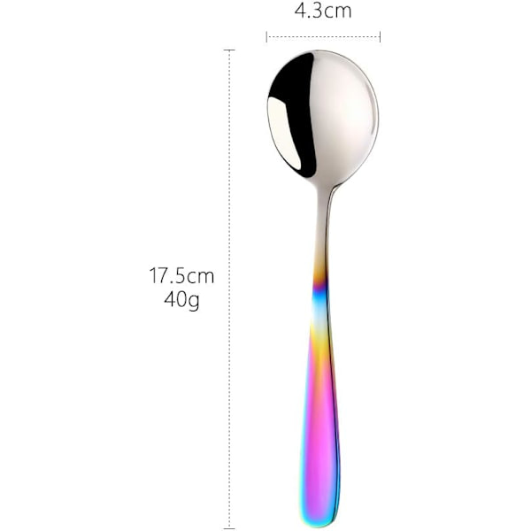 Bouillon ske skema, 7 tommer runde sup skeer, rustfrit stål finish bord skeer (gradient regnbue)