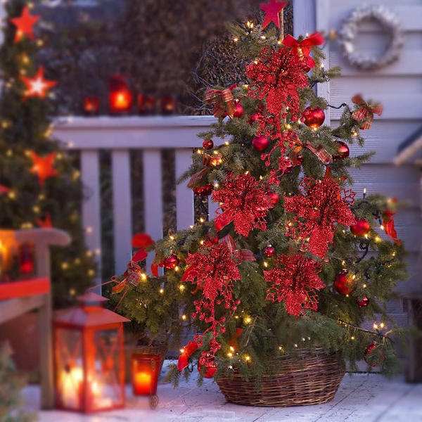 Juleblomst Kunstige Blomster, 6 stk. Juletræ Blomst Dekorationer Røde Juleblomster Juledekorationer med Klips