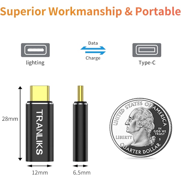 Lightning til USB-C Adapter, Støtter 60W PD Rask Lading og Dataoverføring for 15/15 Pro/15 Plus/15 Pro Max