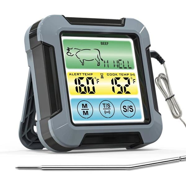 Termometer med bakgrunnsbelysning og kjøkkentimer, vanntett probetermometer for grilltemperatur