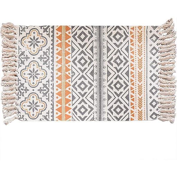 Boho badrumsmatta, 2' X 3' Modern geometrisk Boho-matta, Bomulls vävda tofsar mattor, Maskintvättbar bohemisk matta badmatta