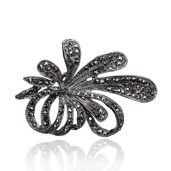 Rhinestone Black Flower Brosjer Kvinner Vintage Sølv Brosje