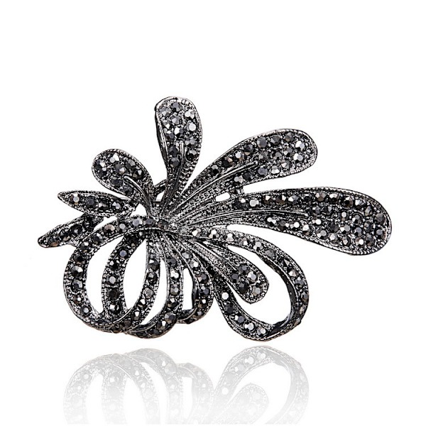 Rhinestone Musta Kukka Brossi Naiset Vintage Hopea Brossi