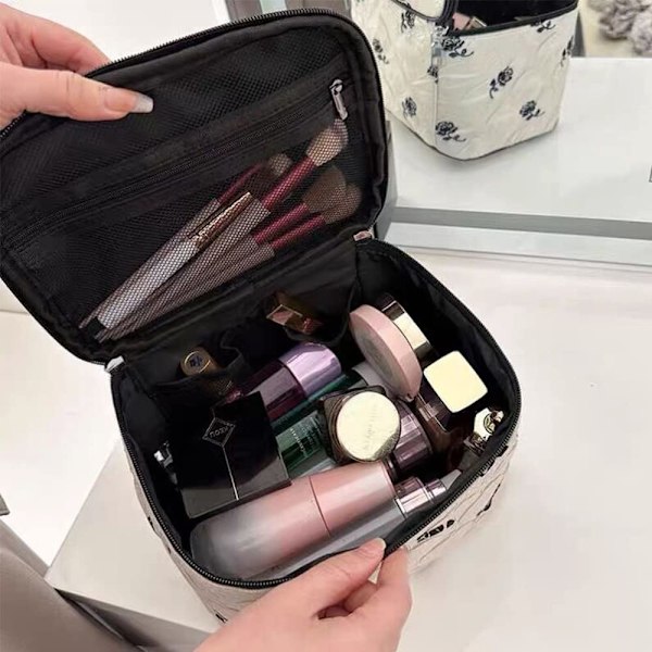 Makeup Taske Kosmetiktasker til Kvinder Rejse Makeup Organizer Taske med Mesh Lommer, sort