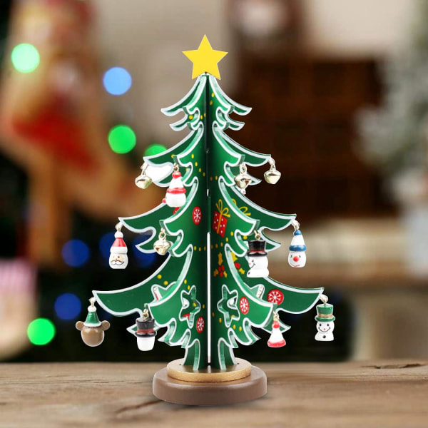 Træjuletræ DIY juletræssæt Miniaturer Kreative dekorationer Festivalfest Juletræsborddekoration til ferie, festival, hjem