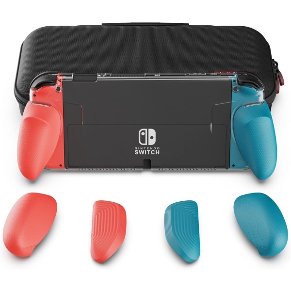 GripCase OLED Bundle for Nintendo Switch OLED Model: A Dockable Transparent Protective Case with Interchangeable Grips [to fit All Hands Sizes]