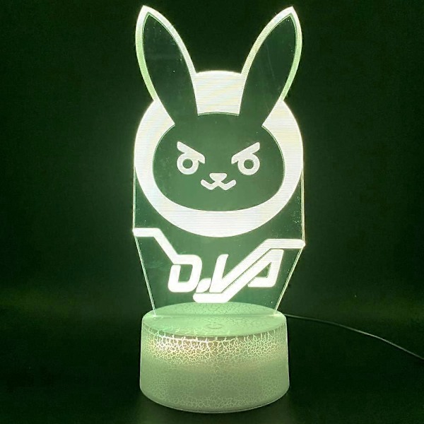 Overwatch Spillfigur Lampe, 3D Illusions nattlys, fjernkontroll Bordlampe, USB-lader belysning