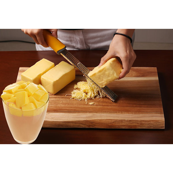 Citrus Citron & Ostehøvl - Parmesanost, Citron, Ingefær, Hvidløg, Muskatnød, Chokolade, Grøntsager, Frugter - Razor-sharp rustfrit stålblad