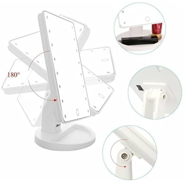 Roterbar förstoringspegel med LED-belysning, sminkpegel, hem, sminkpegel för smink och rakning, sminkpegel