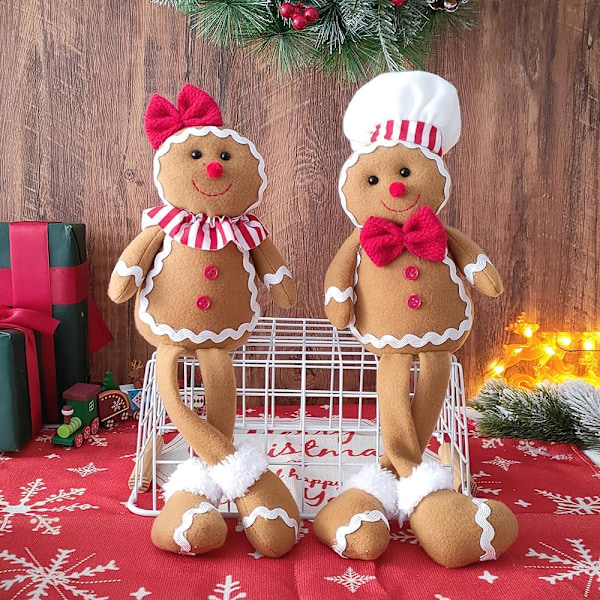 15 Tommer Stor Juleplys Gingerbread Man Jenteguttfigurer med Kokkehatt Sløyfe Julepynt Hjemmedekorasjon Dukke