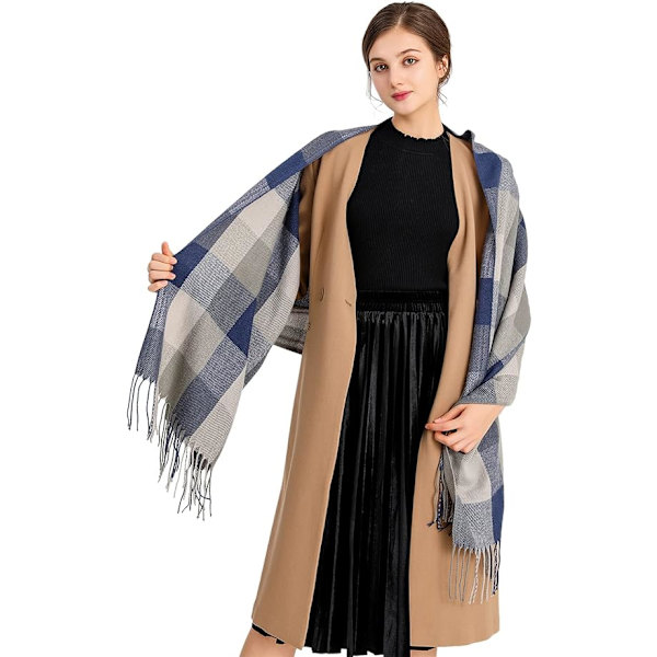 Dames Sjal Vinter Lang Blød Varmt Tartan Check Wraps Uld Spinde Tassel Shawl Stole Sjal Kvinder Julegave