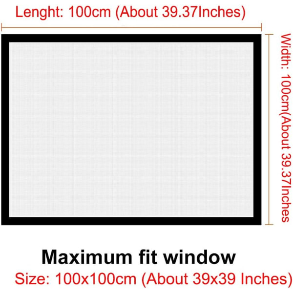 FIBERGLASS VINDU SCREEN NETTING MESH GARDIN, DIY SELVKLIPPANDE VINDU NETT SCREEN, TILPASSET FLERE VINDUER (SVART, 100x100cm)