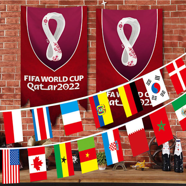 2 stk. 30X50\" Qatar VM Fodbold Flag (til Qatar)