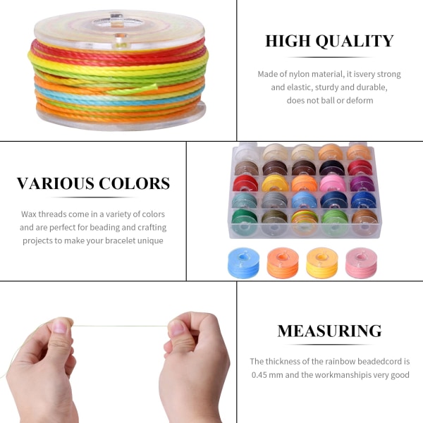 250m x 0,55mm Voksbehandlede tråder i assorterte farger for smykkefremstilling