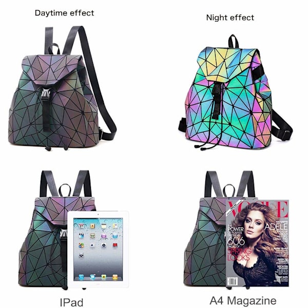 Geometriska fashionryggsäckar för kvinnor, dammode PU-läderryggsäck, holografisk reflekterande ryggsäck för flickor