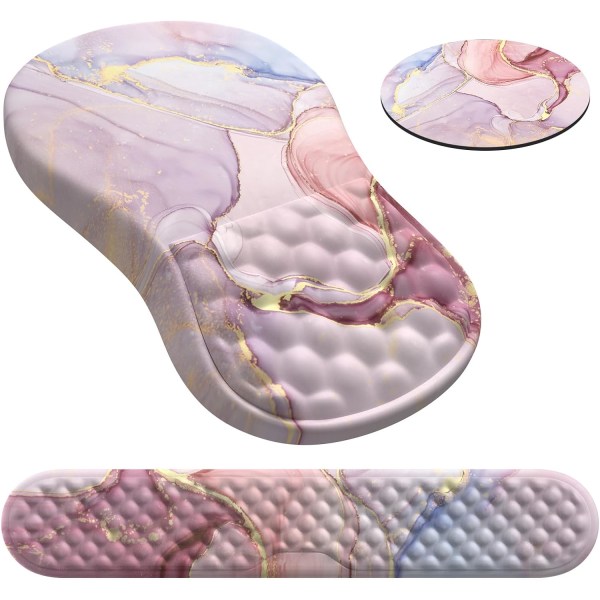 Musmatta med handledsstöd och tangentbords handledsstöd, 3 st datormusmattor för skrivbord med muggunderläggssats, ergonomisk musmatta i minnesskum