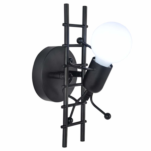 Indendørs Væglampe Moderne Lampe LED Væglampe, E27 Vintage Metal Lampe til Soveværelse Børneværelse Korridor Restaurant Trappe (Sort)