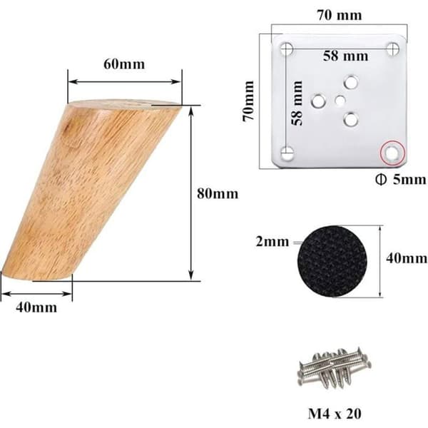 Set med 4 trämöbelben 8 cm valnötsfinish ODIPIE