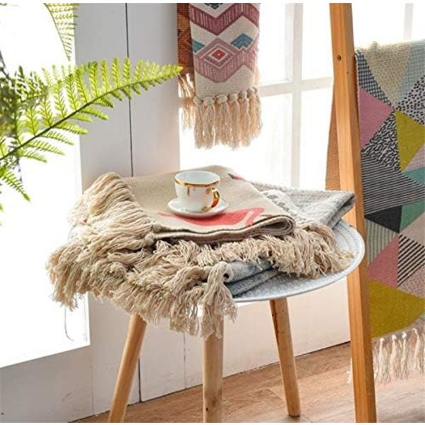 Teppe, Boho-teppe med dusker Vevde vaskbare bomullstepper for kjøkken, stue, soverom, vaskerom, entre, 60x90cm (C)