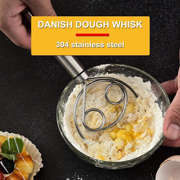 Dansk dejvisp 22 cm rustfrit stål, piskeris, rustfrit stål piskeris, perfekt til at blande dej, dej, madlavning og køkkenudstyr