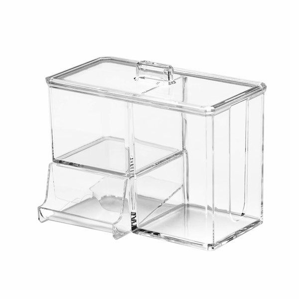 Cotton Swab Holder Container with Lid 4 Compartments, Clear
